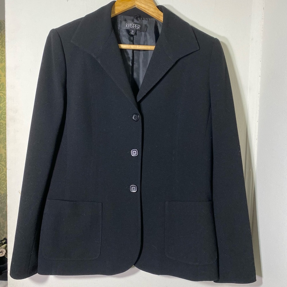 Kasper Womens Blazer Three Diamond Shape Buttons Black Long Sleeve Size …